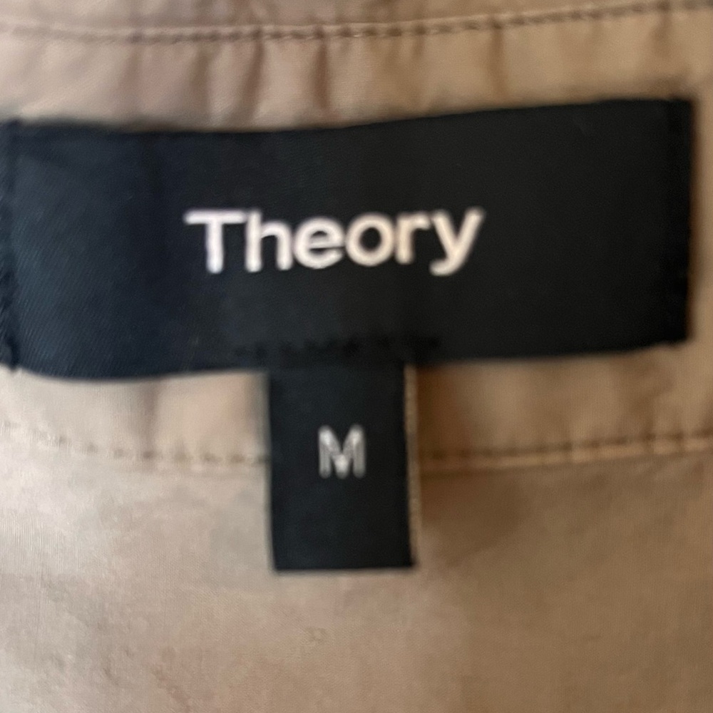 Theory Utility Cotton Mini Dress Medium Short Sleeve khaki color - Picture 6 of 8